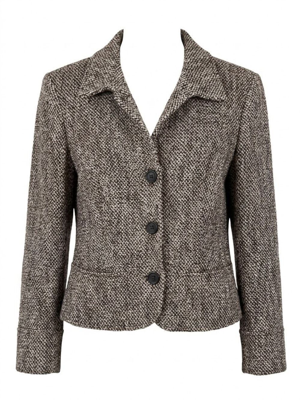 Talbots Tweed Wool Jacket Coat Sz 12 Brown White Dark Academia Preppy Boho